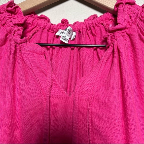 Robbie Bee Women Linen Dress Large Hot Pink Shift Split Neck Coastal Preppy - Picture 5 of 10